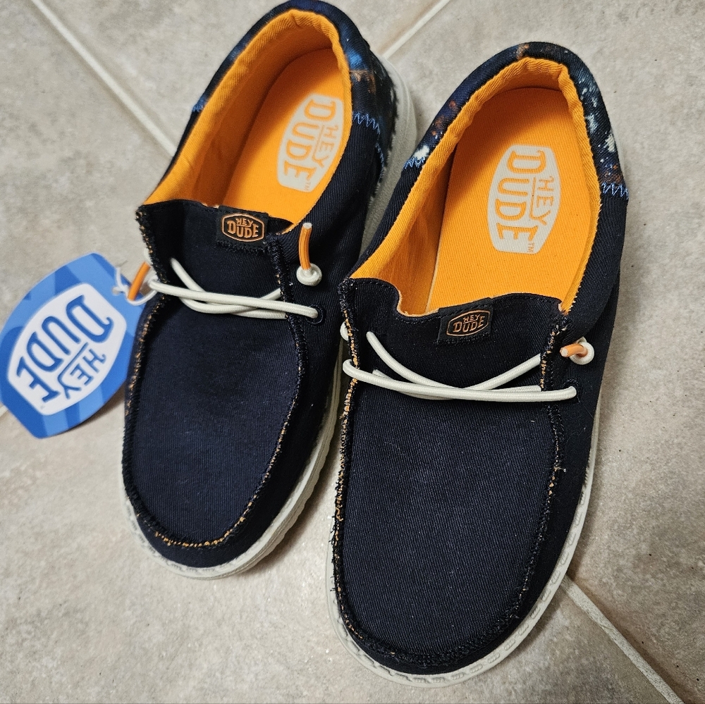 Hey Dude Blue And Orange Canvas Shoes